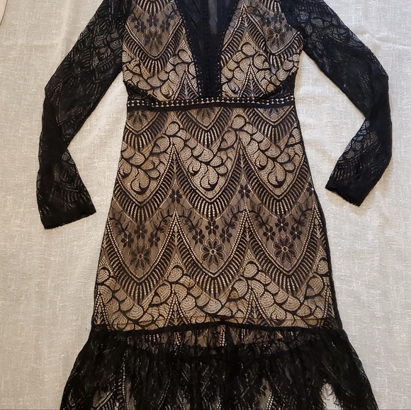 ASTR The Label | Chelsi Long-Sleeved Bodycon Dress | Black Lace and Nude… - Picture 3 of 15